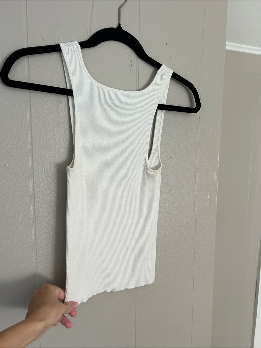Free People White Ribbed Tank - Square Back Sleeveless
